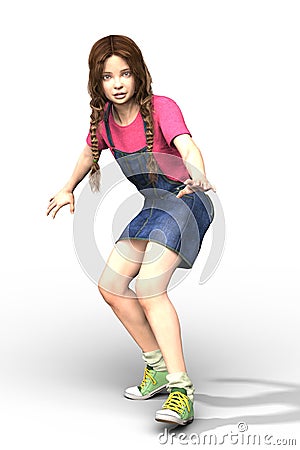 CGI female young teen or child ready to run isolated Stock Photo